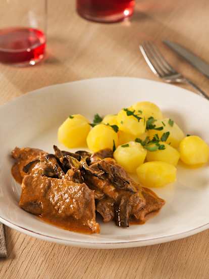 Ternera con setas al brandy