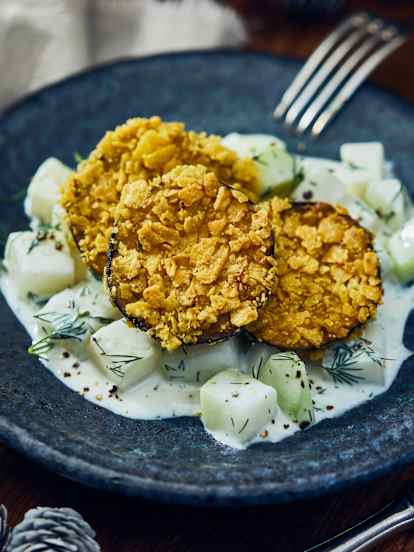 Crispy Aubergine on Creamy Kohlrabi