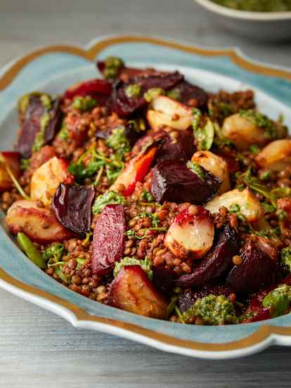 Lentils and Roasted Roots with Salsa Verde