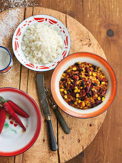 Chili vegetariano de lentilhas e milho