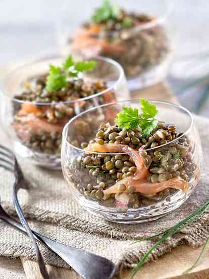 Salade de lentilles au saumon fumé