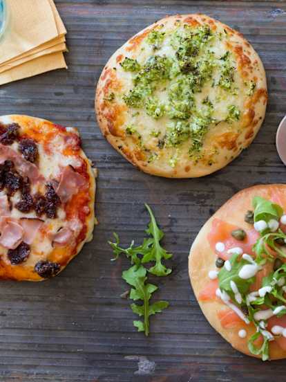 Pizza dough with a trio of toppings