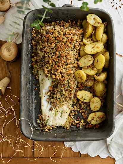 Bacalhau com crosta de amêndoas