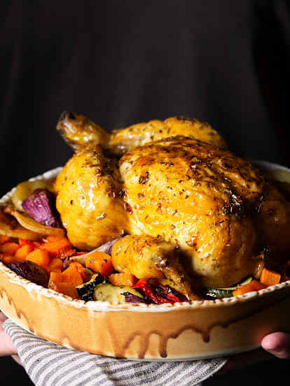 Pollo arrosto con verdure profumate al sidro