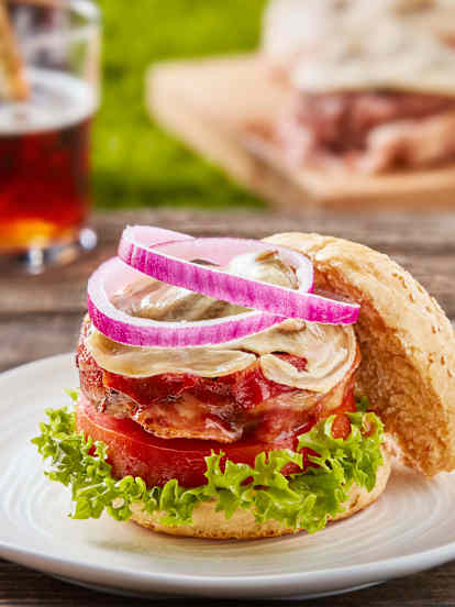 Beer Can Burger with Beer Mushrooms