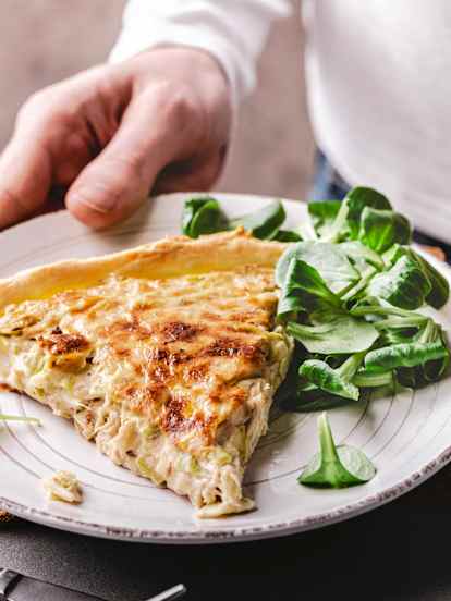 Tarte au poireau, thon et moutarde