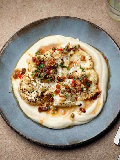 Roasted Cauliflower Steaks with Salsa and Purée