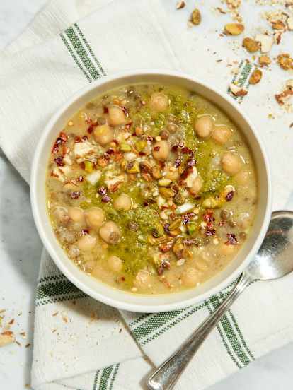 Chickpea and Lentil Soup with Dukkah