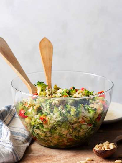Broccoli, red capsicum and pine nut salad
