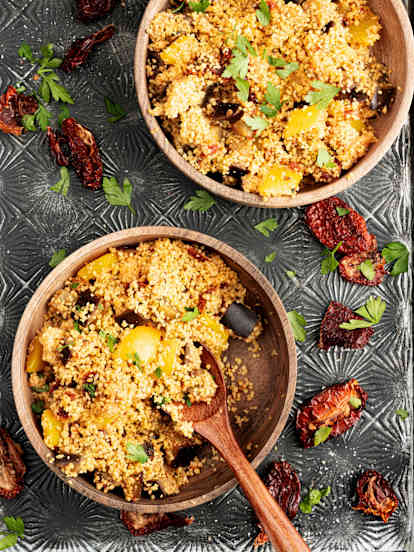 Couscoussalade van geroosterde Aubergine en Paprika