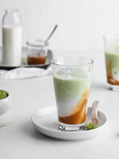 Iced Matcha Coconut Caramel Latte