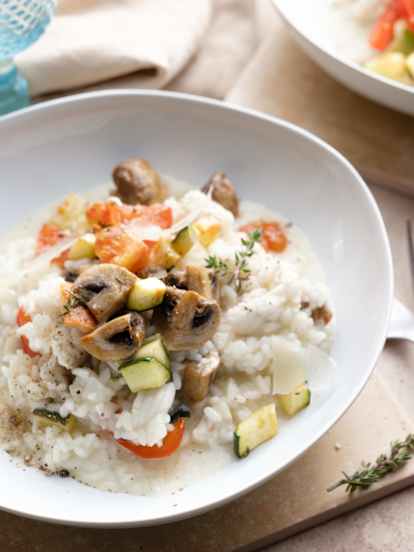 Risotto con verduras asadas y lenguado