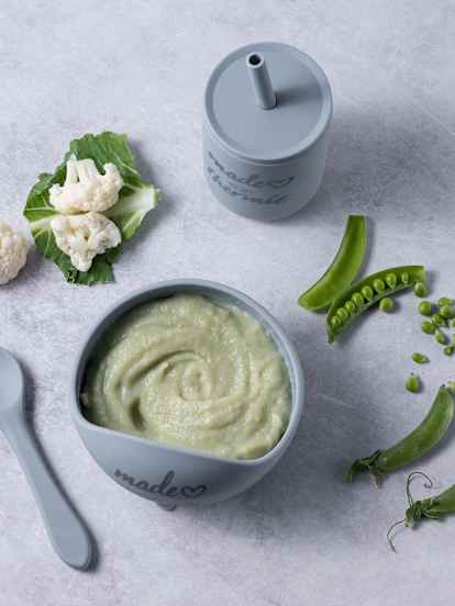 De eerste hap: Vis, Aardappelen, Bloemkool en Erwtenpuree
