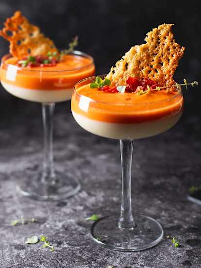 Crema de queso Idiazabal con salmorejo