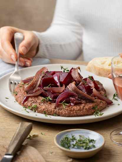 Linsenpüree mit Sardellen und gebratenen Zwiebeln