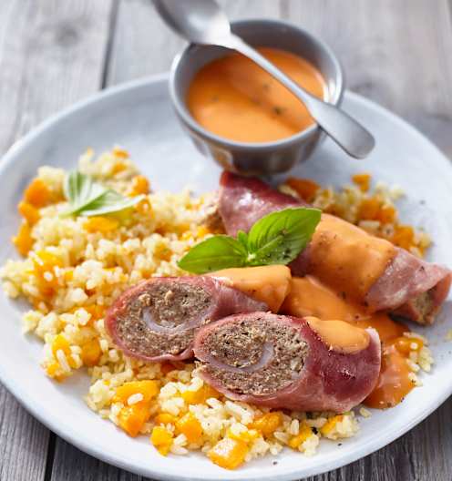 Schinken-Hack-Röllchen mit Möhrenreis - Cookidoo® – das offizielle ... Schinken-Hack-Röllchen mit Möhrenreis - Cookidoo® – das offizielle ...