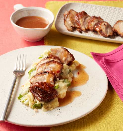 Sous-vide gegarter Schweinebauch mit Kartoffel-Endivien-Stampf ...