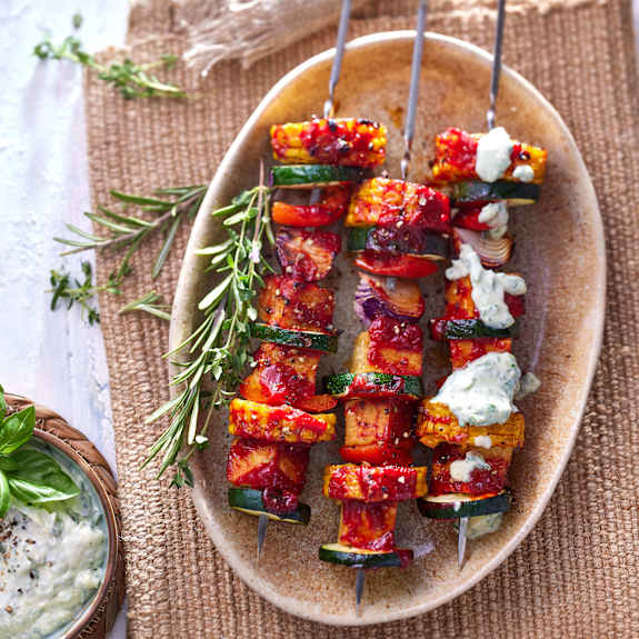Gegrillte TempehGemüseSpieße mit Dip (vegan) Cookidoo® das