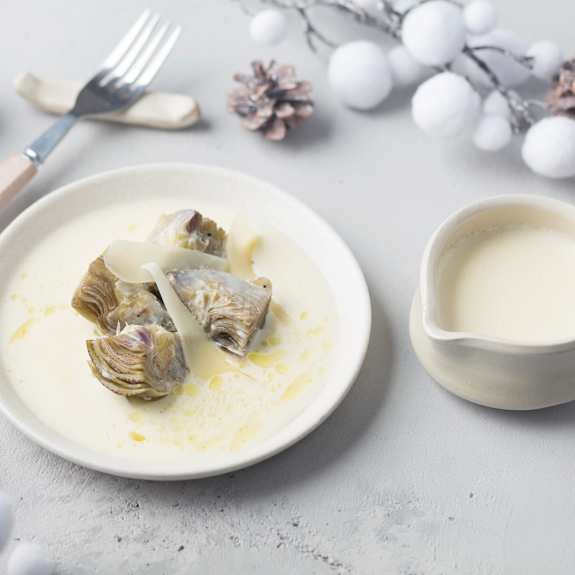 Alcachofas confitadas con crema de queso Idiazábal Cookidoo® la