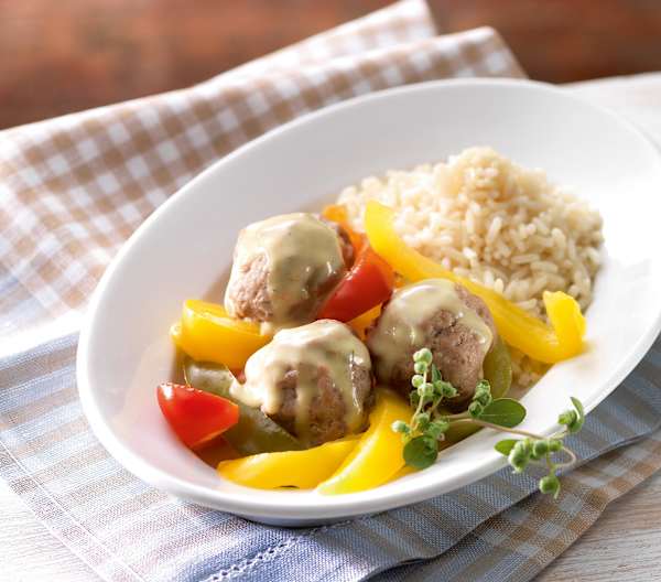 Hackbällchen mit Reis, Paprika und Currysauce - Cookidoo® – das ...