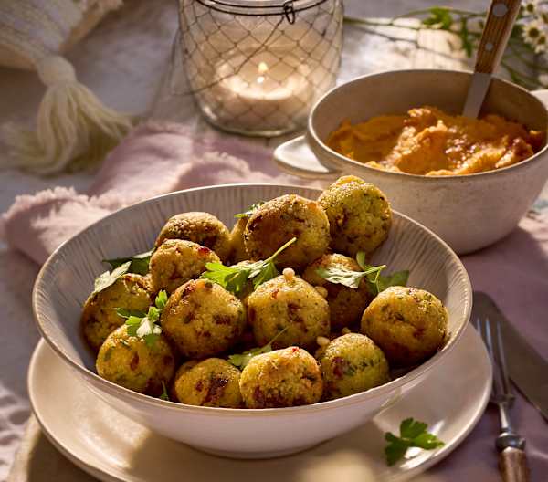 Couscous-Bällchen mit Süßkartoffel-Tahin-Creme - Cookidoo® – Thermomix ...