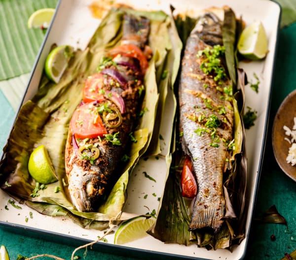 Yucatán-style Sea Bass Baked in Banana Leaves with Sweetcorn Rice ...