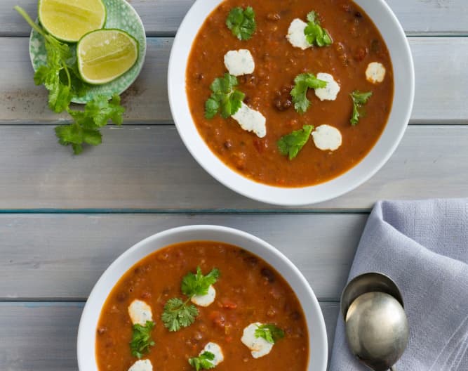 Black bean tomato soup with coriander lime cream - Cookidoo® – the ...