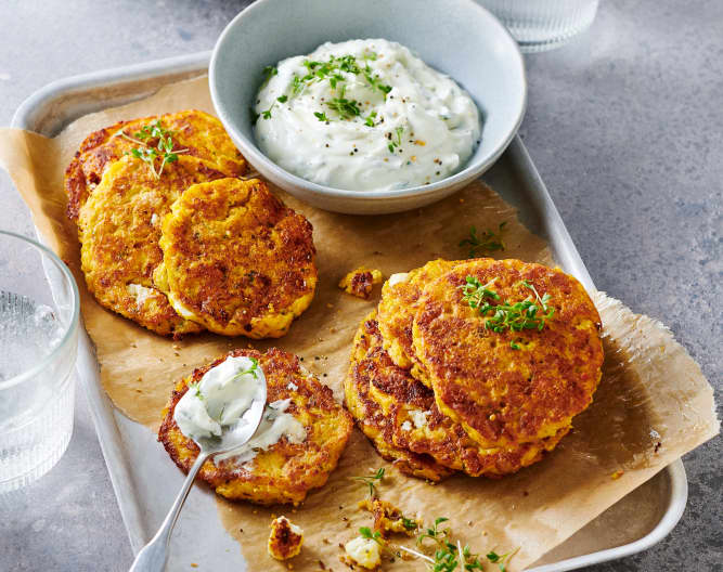 Kichererbsen-Kürbis-Puffer mit Feta und Quarkdip - Cookidoo® – the ...