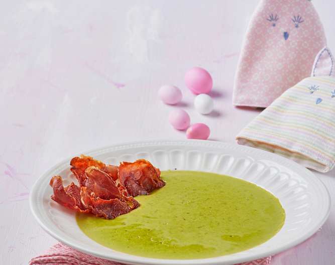 Crema di piselli con chips di prosciutto crudo Cookidoo® the