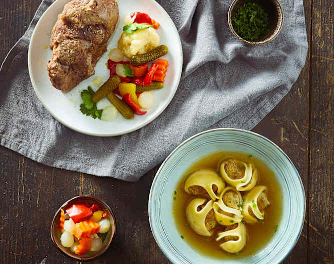 Menù Pipe ripiene in brodo; bollito con giardiniera (Bimby Friend) Cookidoo® the official