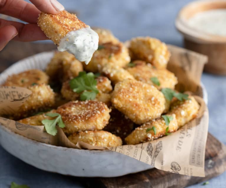 Popcorn-Chicken-Nuggets mit Koriander-Dip