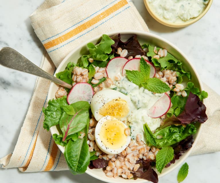 Farro Salad with Cucumber Yogurt Dressing