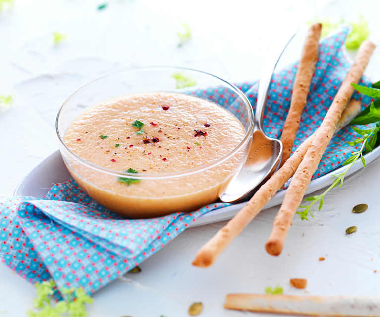 Gaspacho melon, concombre, menthe, thé et gingembre