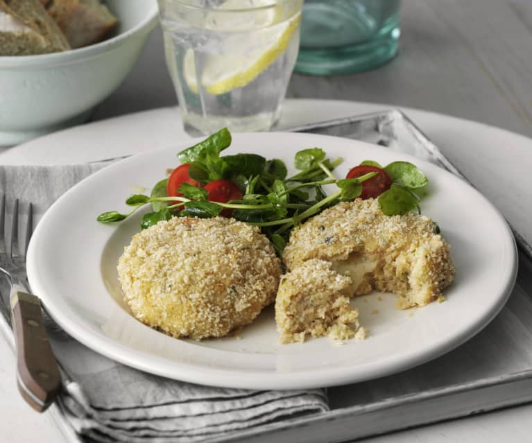 Gruyère-stuffed Salmon Patties with Salad