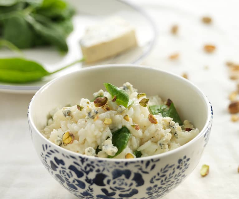 Risoto de espinafres e queijo azul