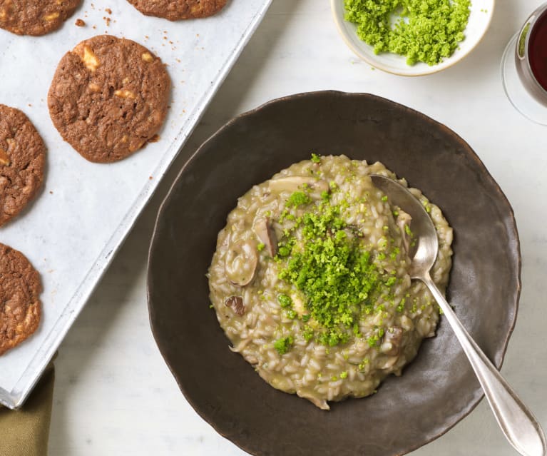 Menü: Rotwein-Pilz-Risotto; Schokoladen Cookies