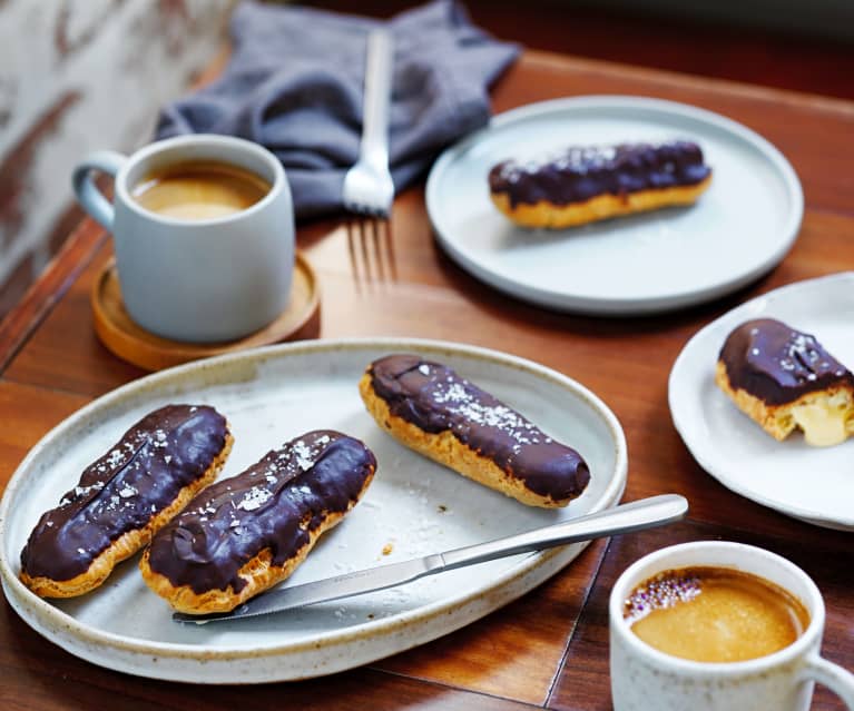 Chocolate miso eclairs