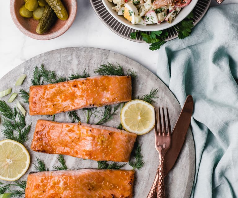 Citrus-Glazed Salmon with Roasted Cauliflower Salad