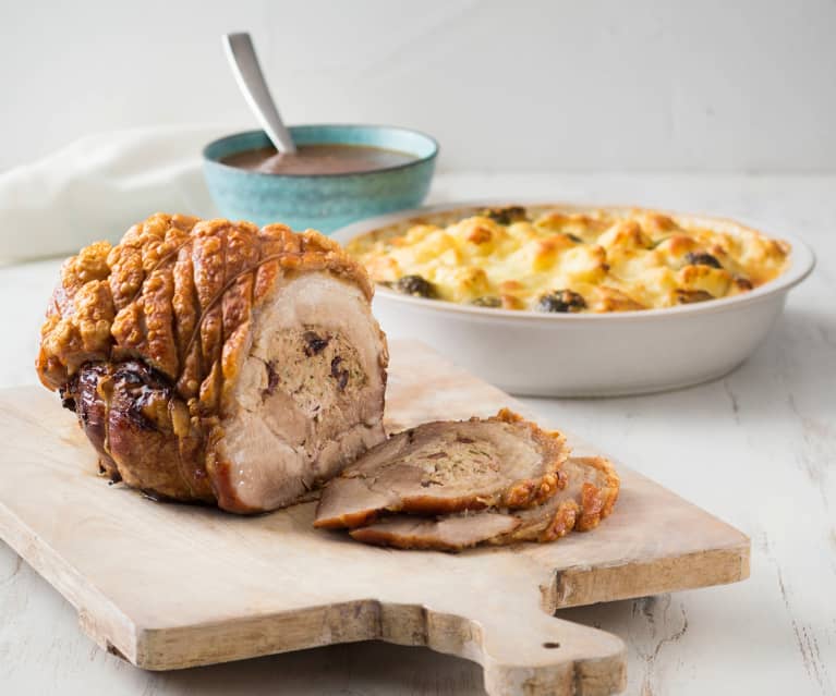 Roast pork with sage and cranberry stuffing