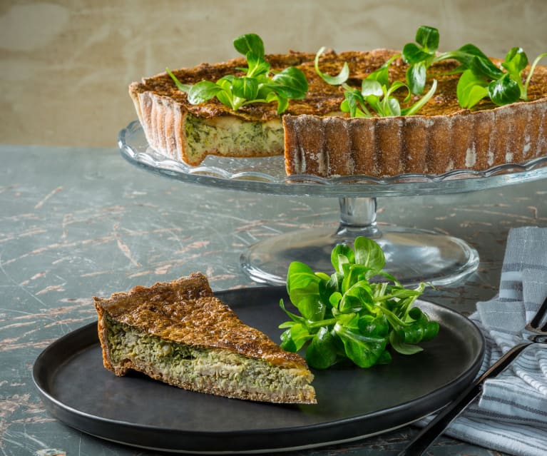 Sellerie-Topfen-Quiche mit Räucherforelle