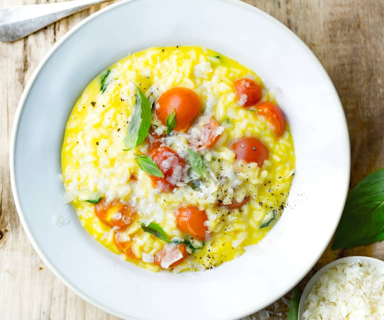 Risotto au safran, pecorino et tomates