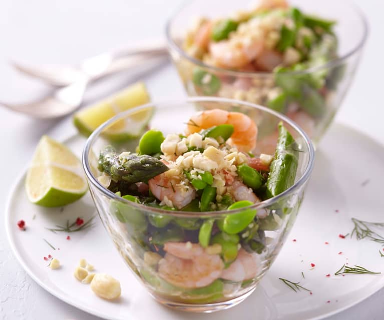 Salade d'asperge, crevettes et amandes