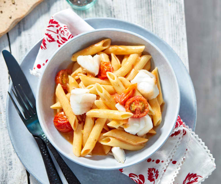 Pasta mit Tomatenbutter und Kabeljau