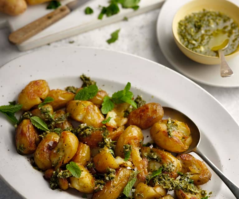 Cheesy Smashed Jersey Royals With Garlic Butter Recipe