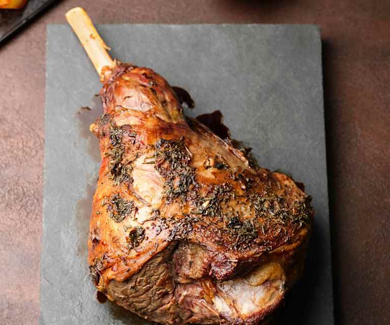 Roast Lamb with Vegetables and Mint Sauce