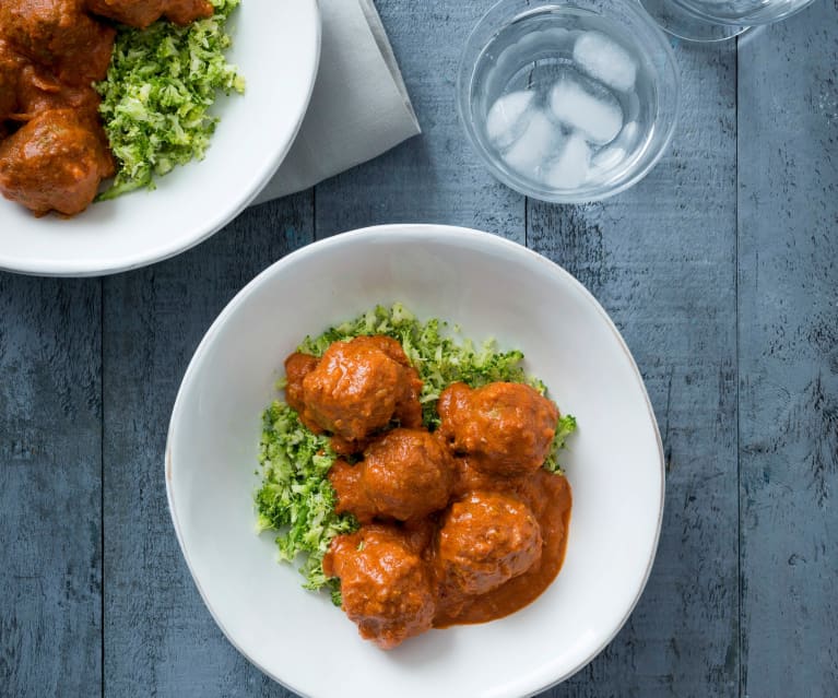 Indian kofta curry with broccoli rice