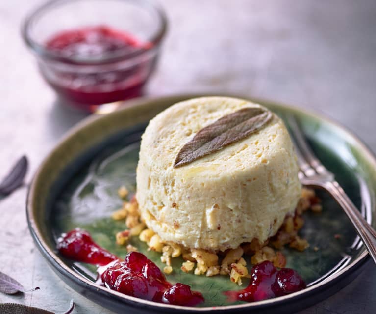 Flan de ricota, cebolla y salvia