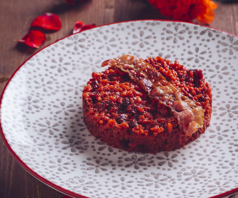 Risotto alla barbabietola e bacon croccante