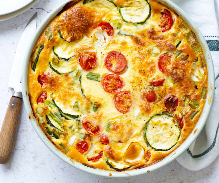 Clafoutis de tomates cerise, courgettes et thym