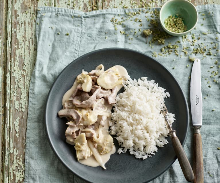 Escalopes com alcachofra e molho de limão